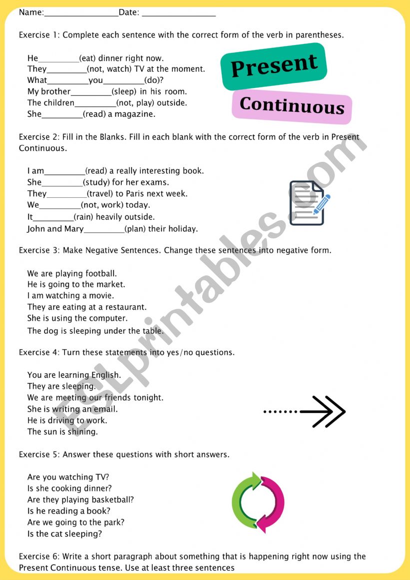 Present continuous worksheet