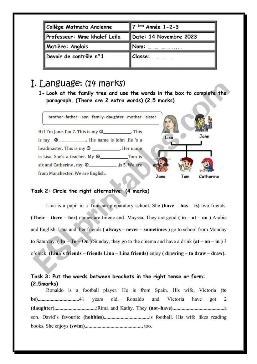 Mid term test n:1 worksheet