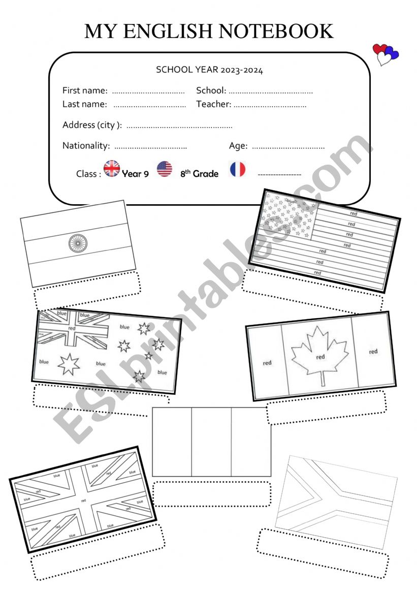 Flyleaf or cover page worksheet