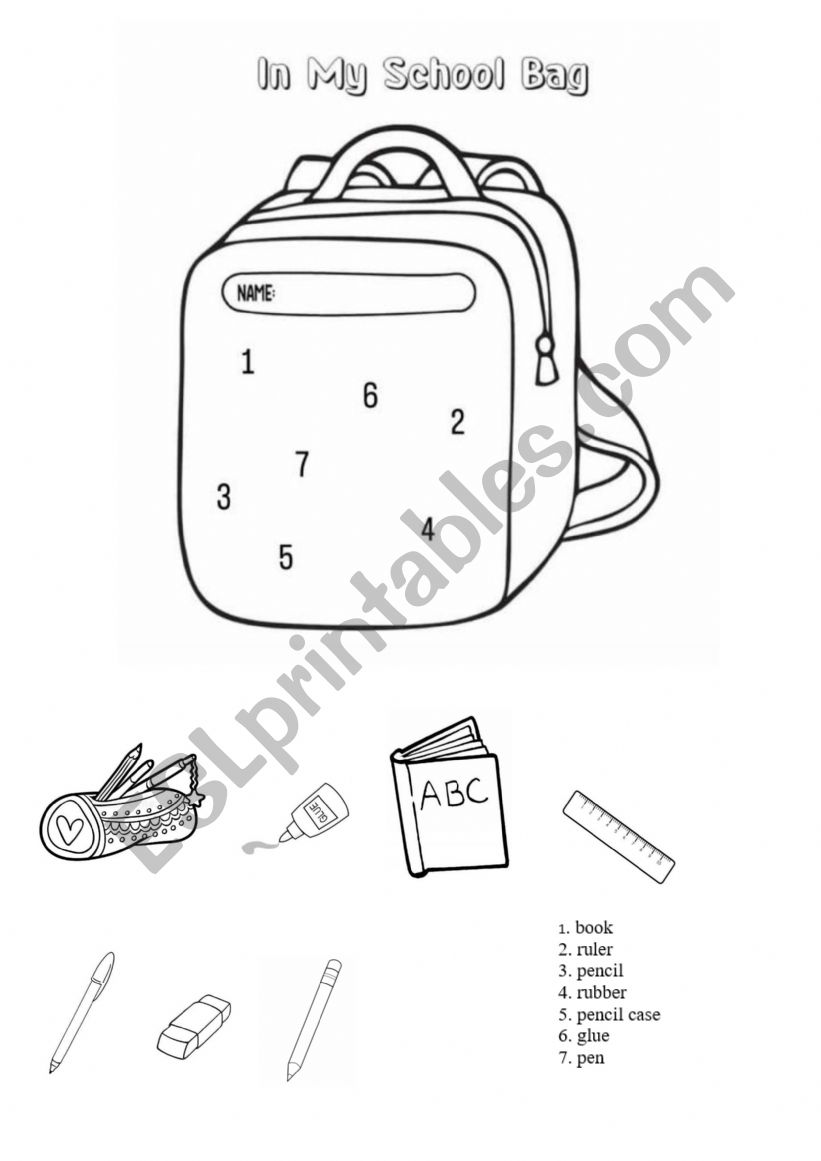 School supplies worksheet