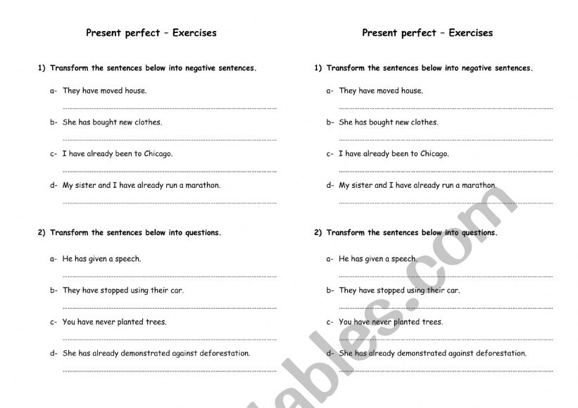 Present perfect - Exercises worksheet