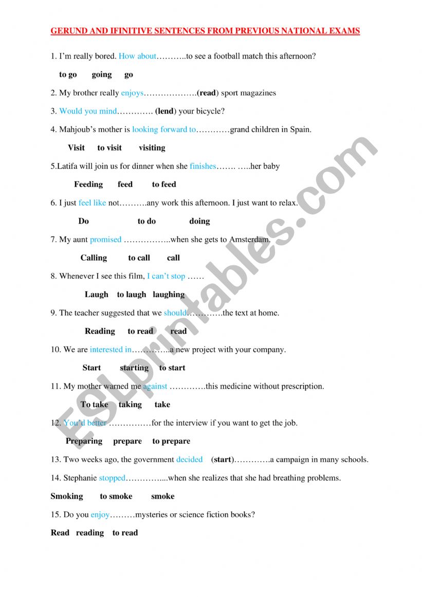 gerund worksheet