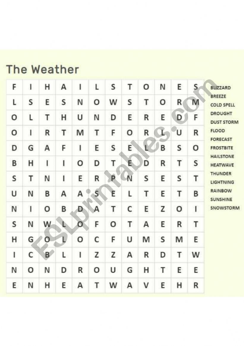 The Weather Crossword worksheet