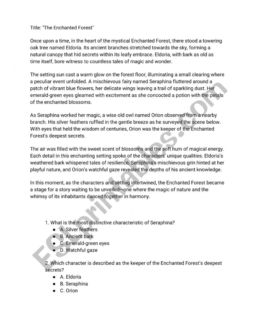 The Enchanted Forest worksheet