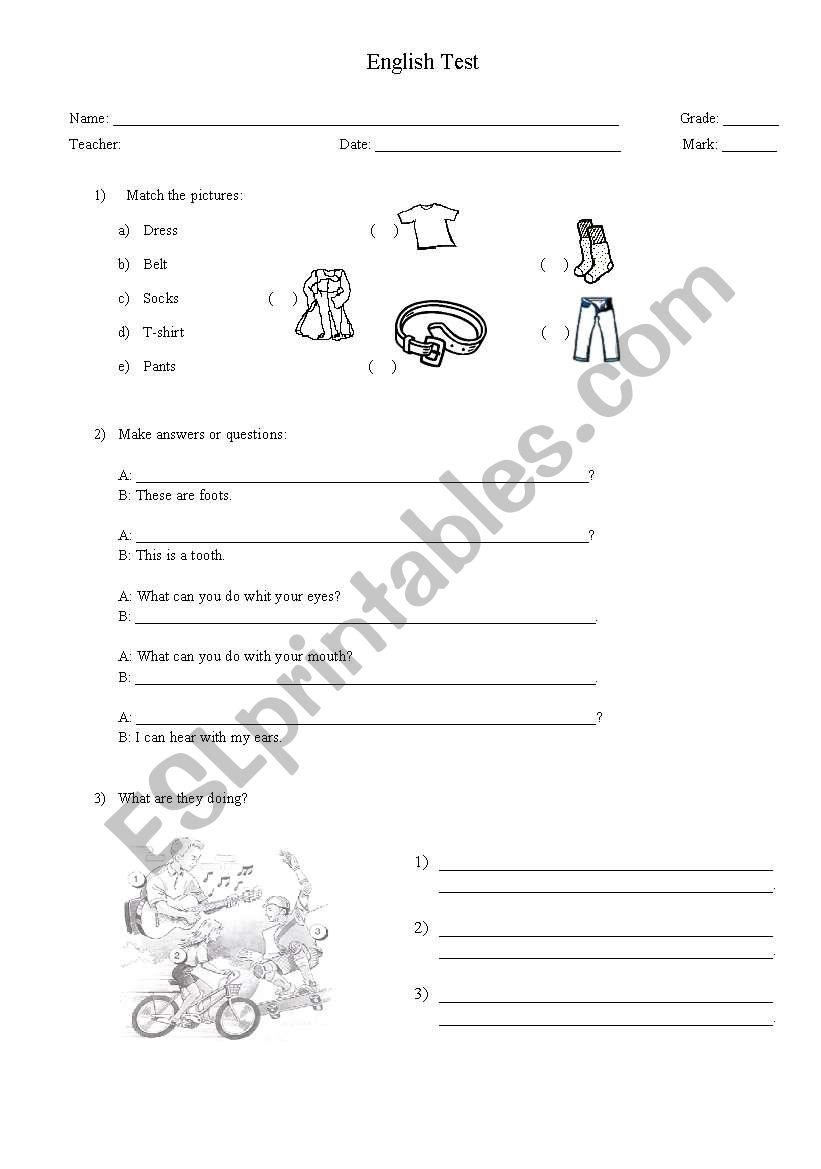 English Test - Part 1 worksheet
