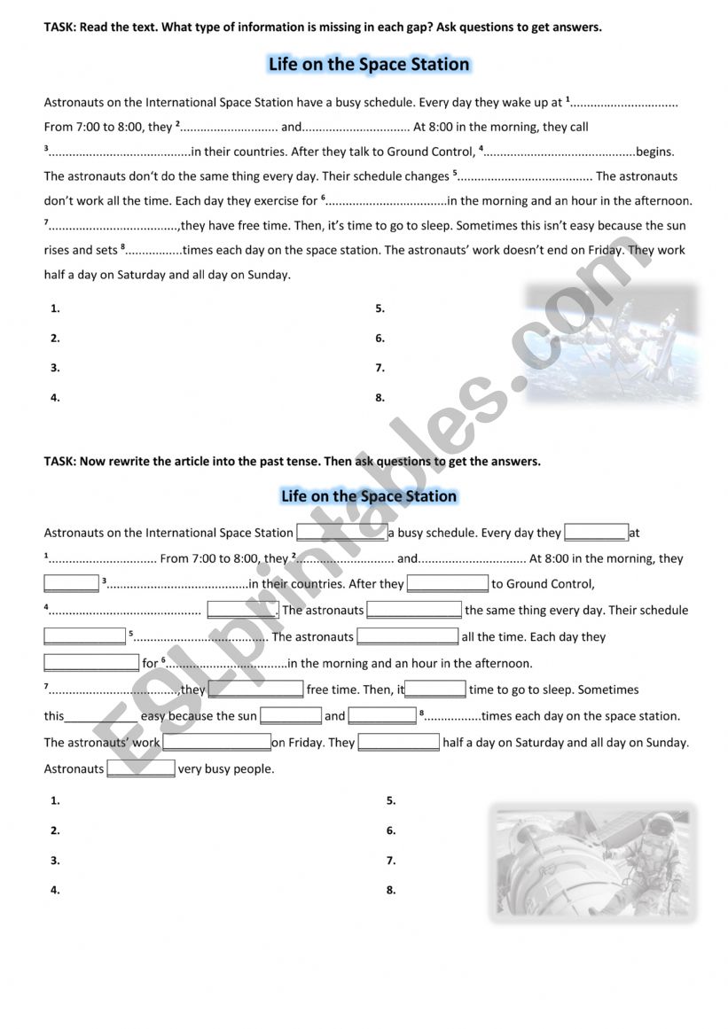 LIFE ON THE ISS worksheet