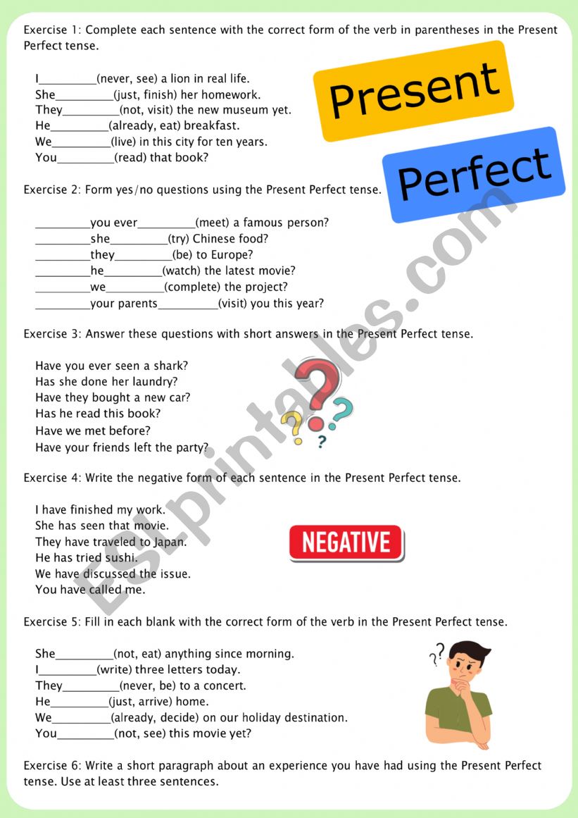 Present perfect revision worksheet