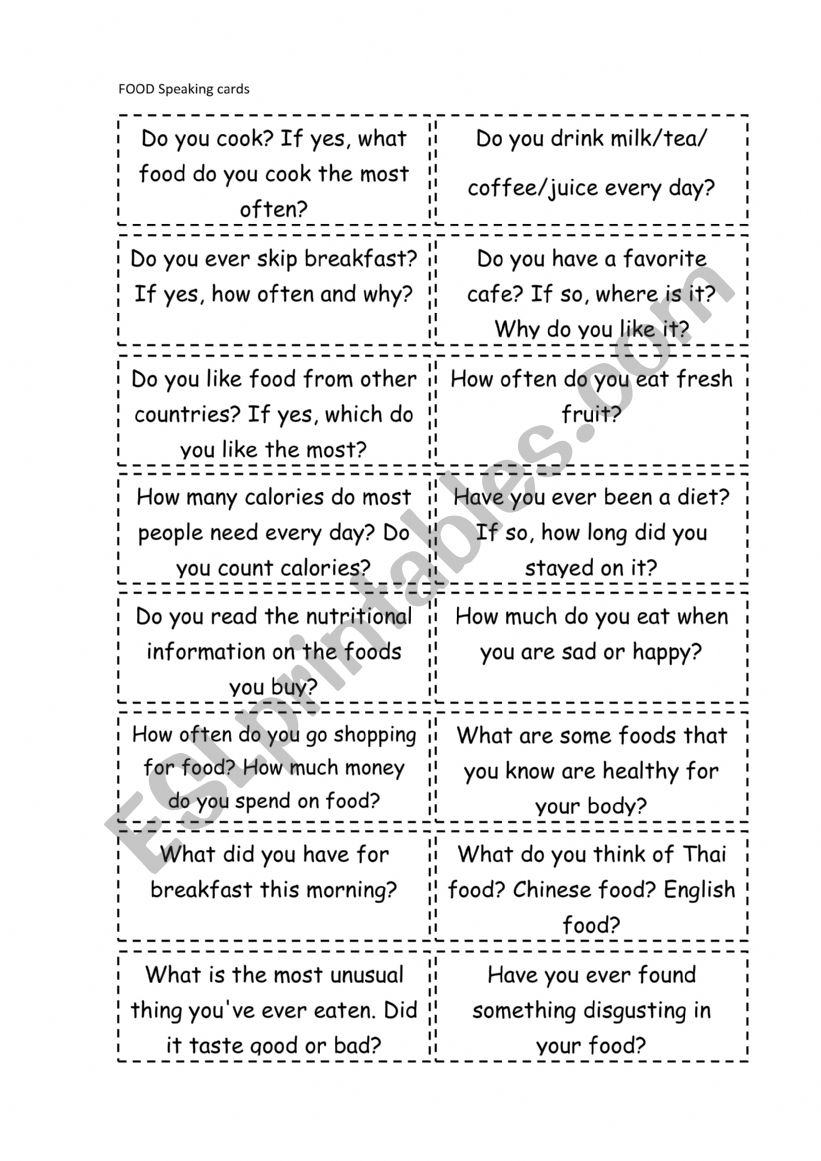 Food Speaking Cards worksheet