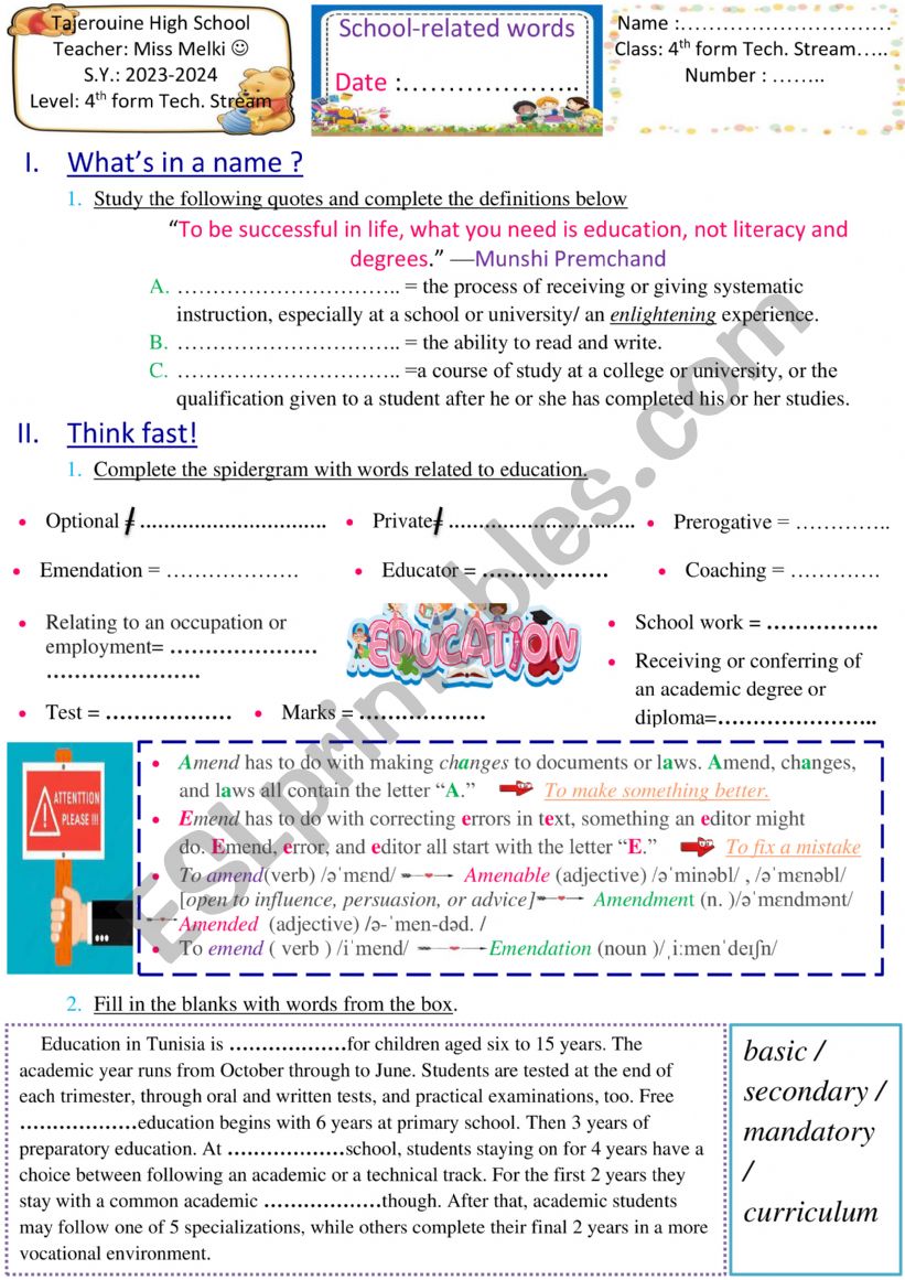 unit 2 , lesson 1: school-related words 4th form