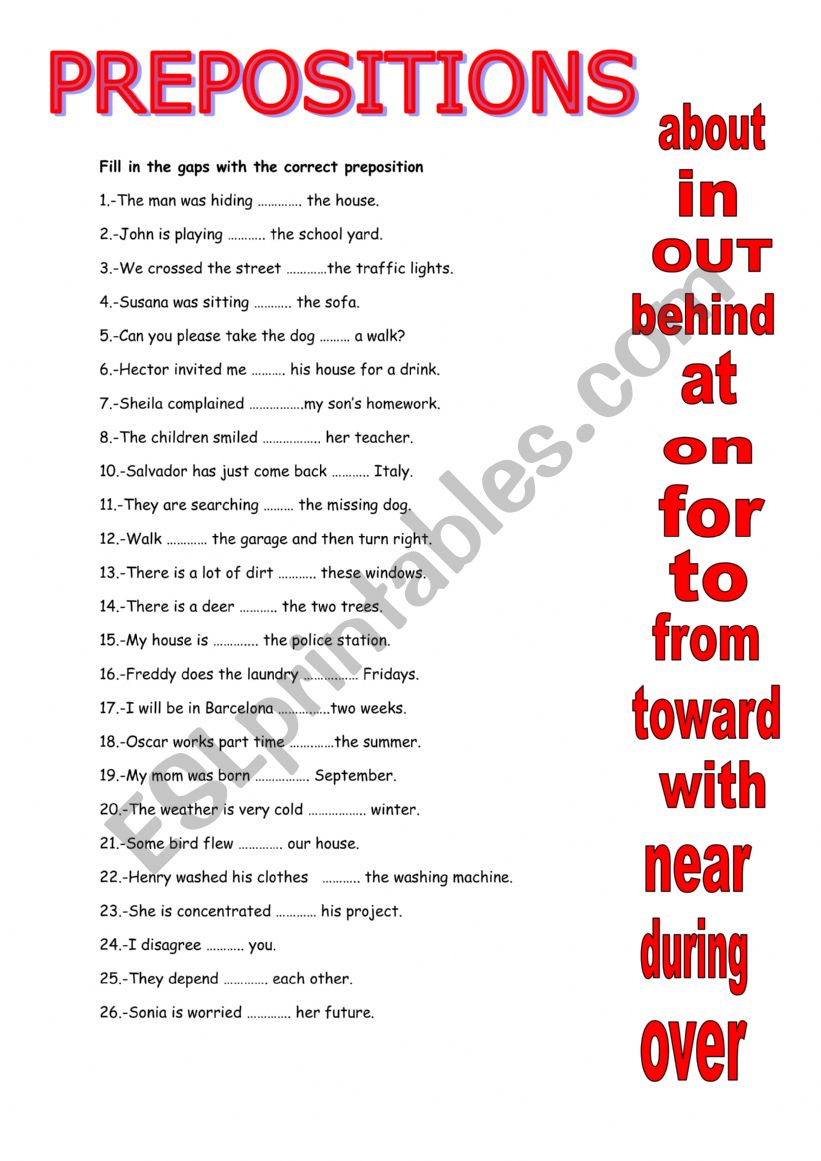 PREPOSITIONS worksheet