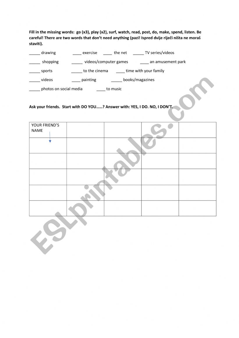 Food worksheet