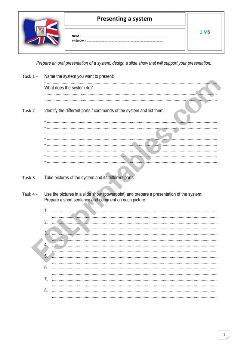 Presenting a system worksheet