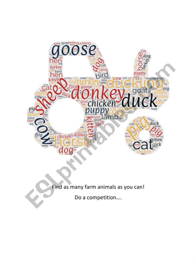 Farm animals word cloud worksheet