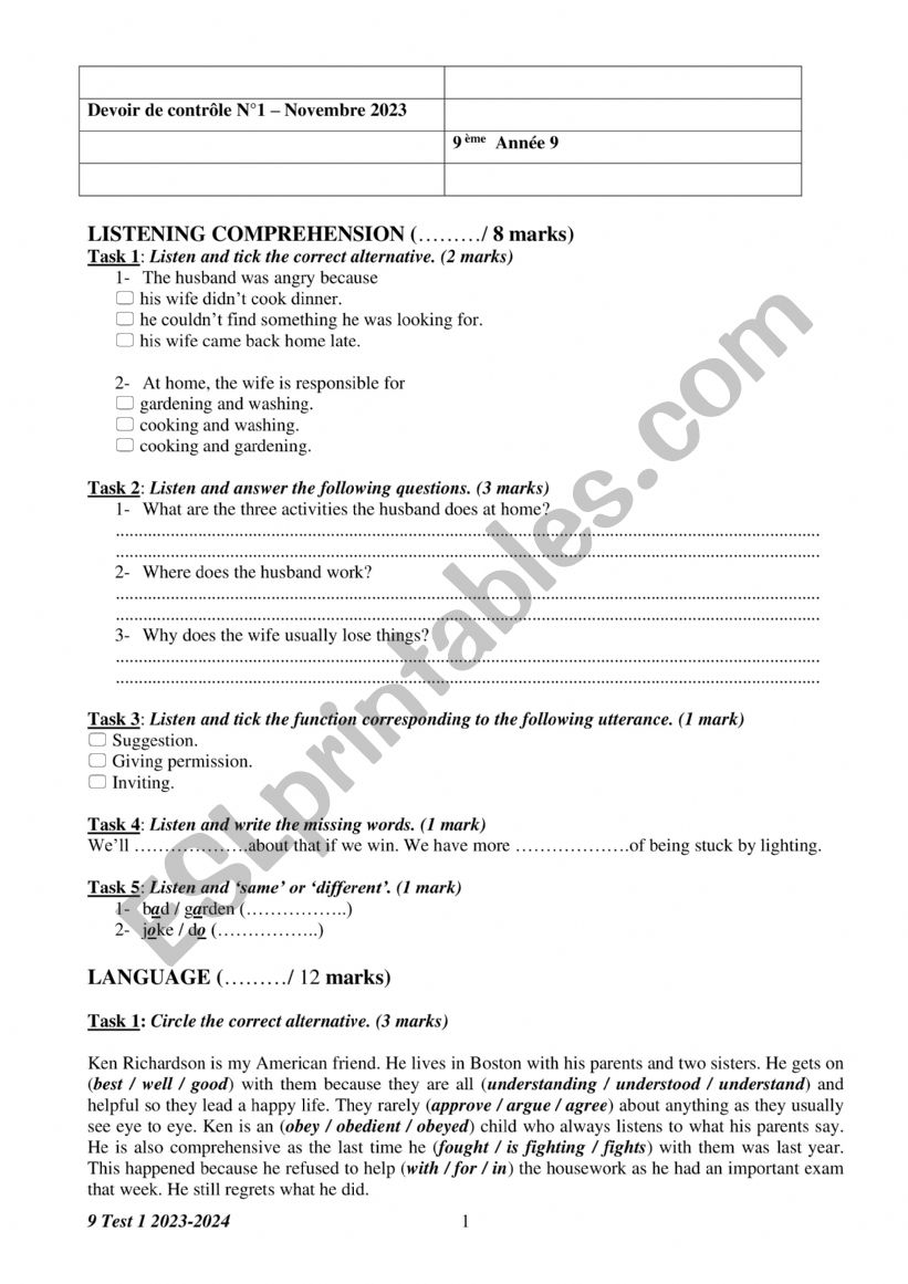 9 Test 1 2023-2024 2 worksheet