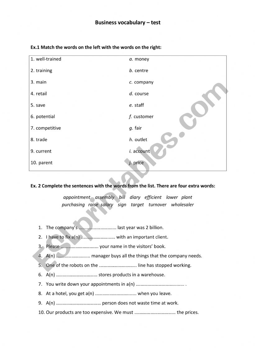 Business English Test worksheet