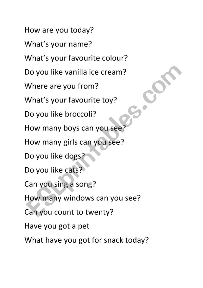 Simple questions worksheet