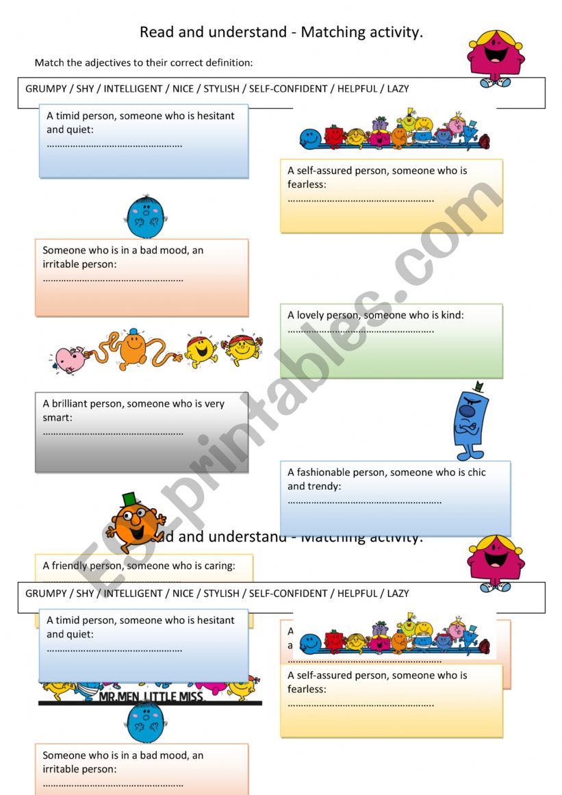 Personality adjectives worksheet