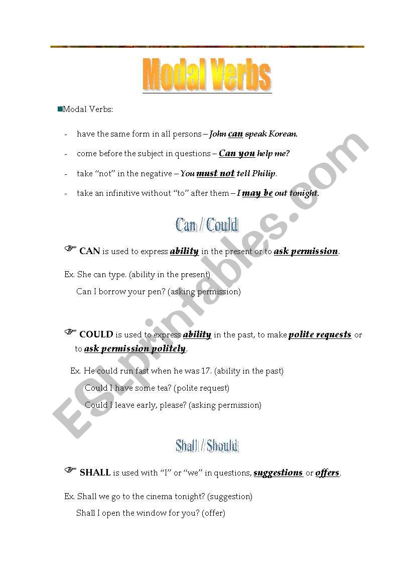 Modal verbs worksheet