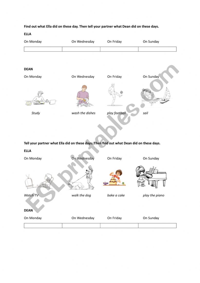 Past simple regular verbs information gap speaking activity