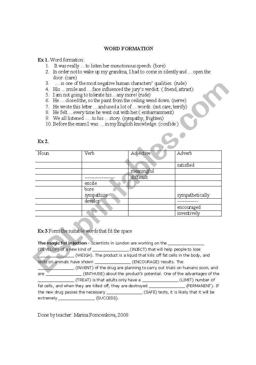 word formation worksheet