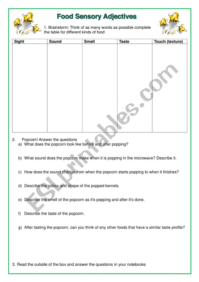 Food Sensory Adjectives worksheet