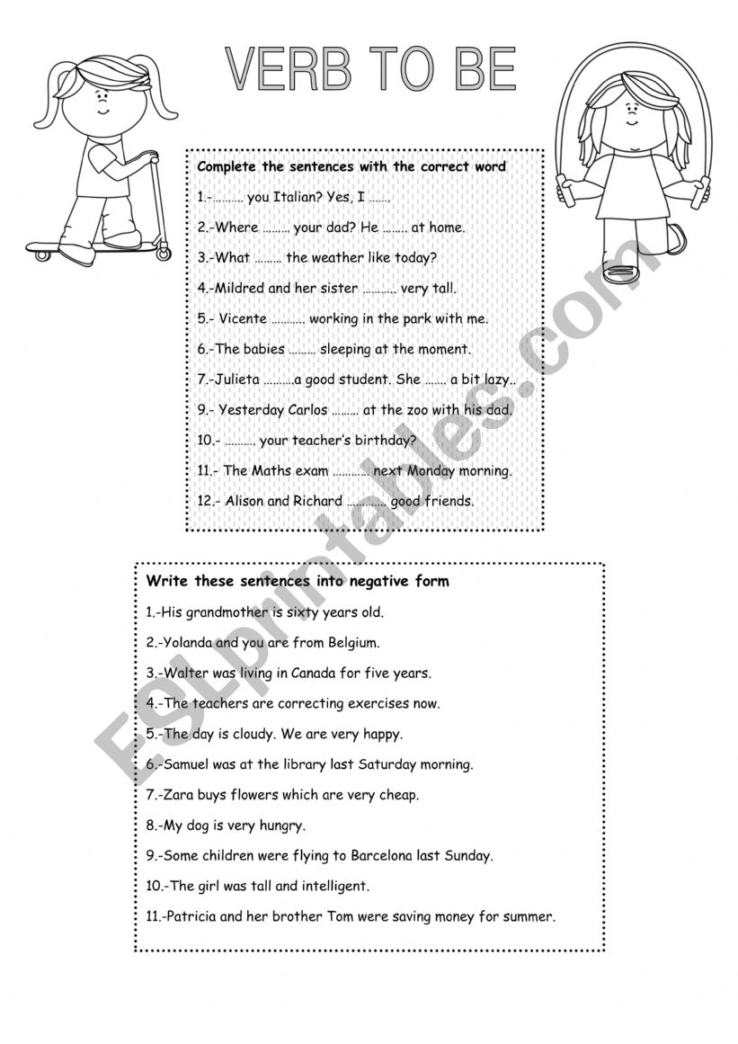 VERB TO BE worksheet