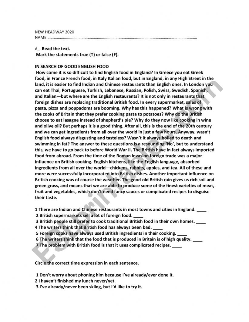 new headway revision worksheet