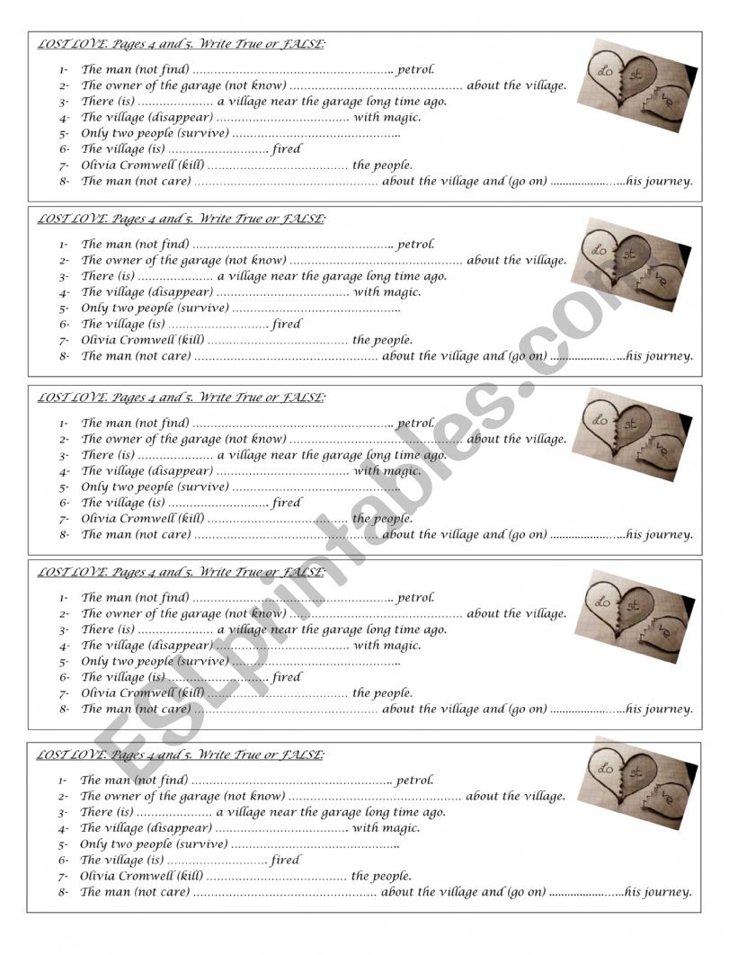 Lost Love pages 4 and 5 worksheet