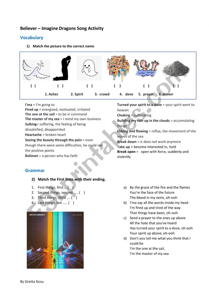 Believer – Imagine Dragons - ESL worksheet by gentileza