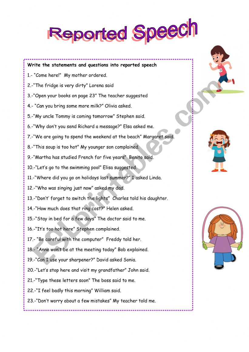 Reported Speech worksheet