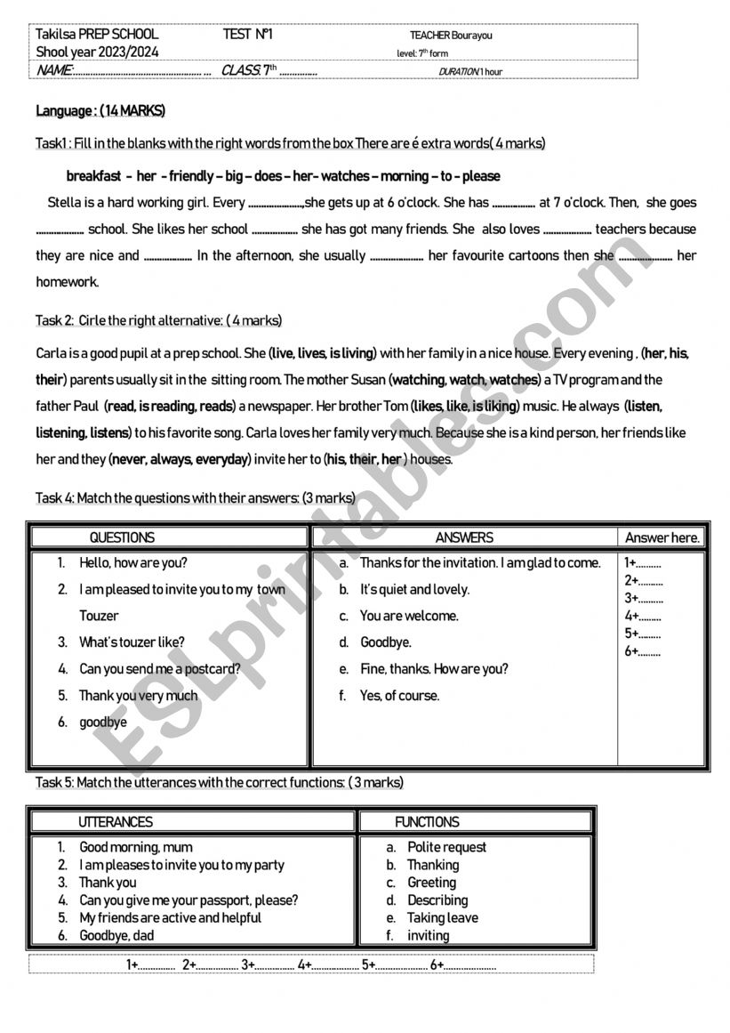 term 1 test 1 worksheet