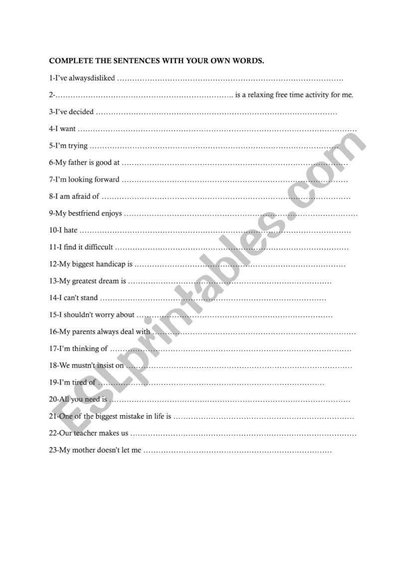 gerund infinitive worksheet