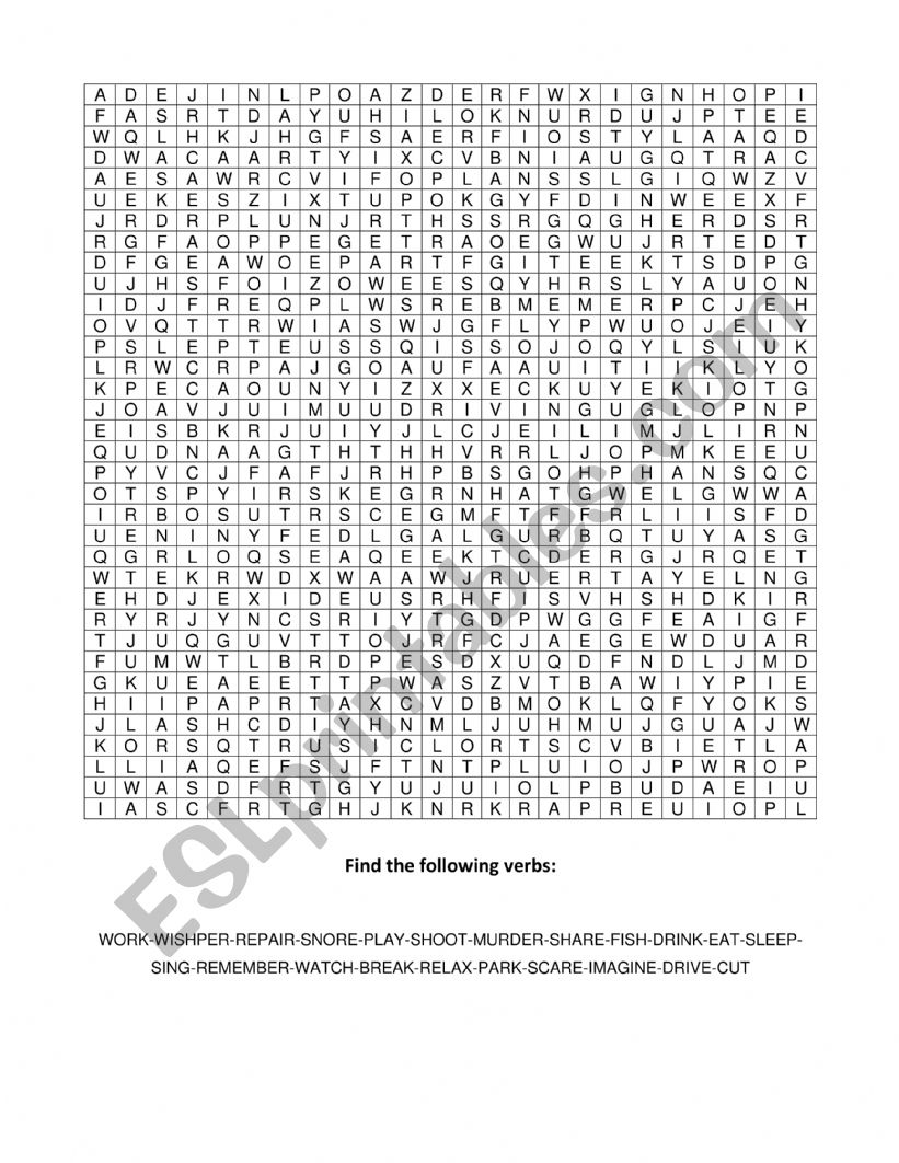 Find the verbs worksheet