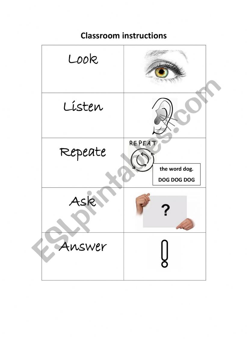 Classroom instructions worksheet