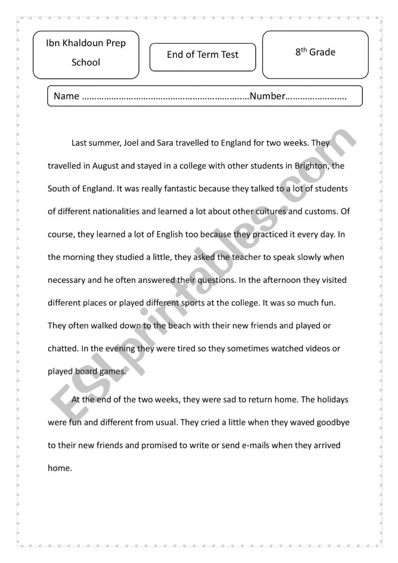 End - term test n1 8th form worksheet