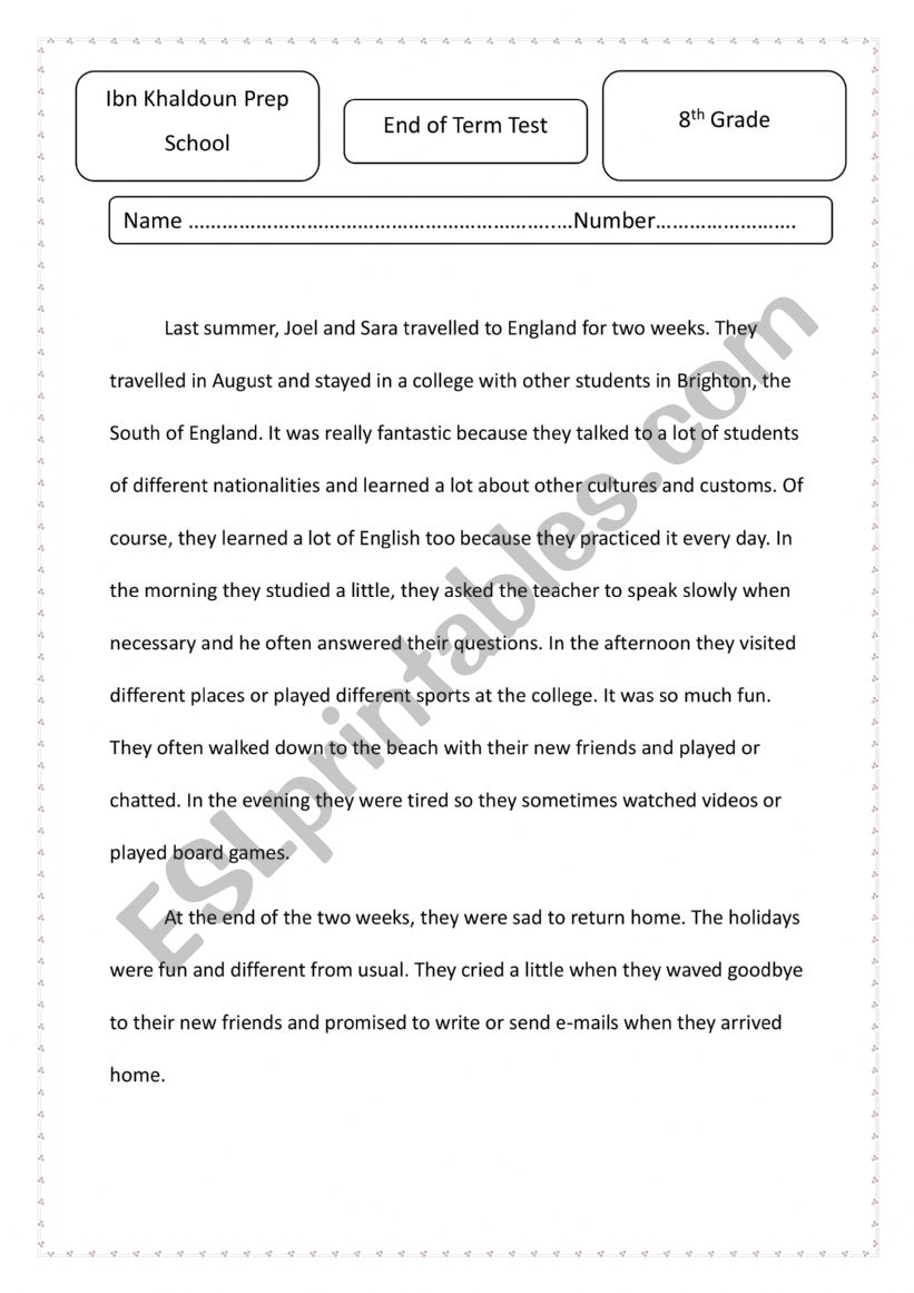 End - term test n1 8th form worksheet