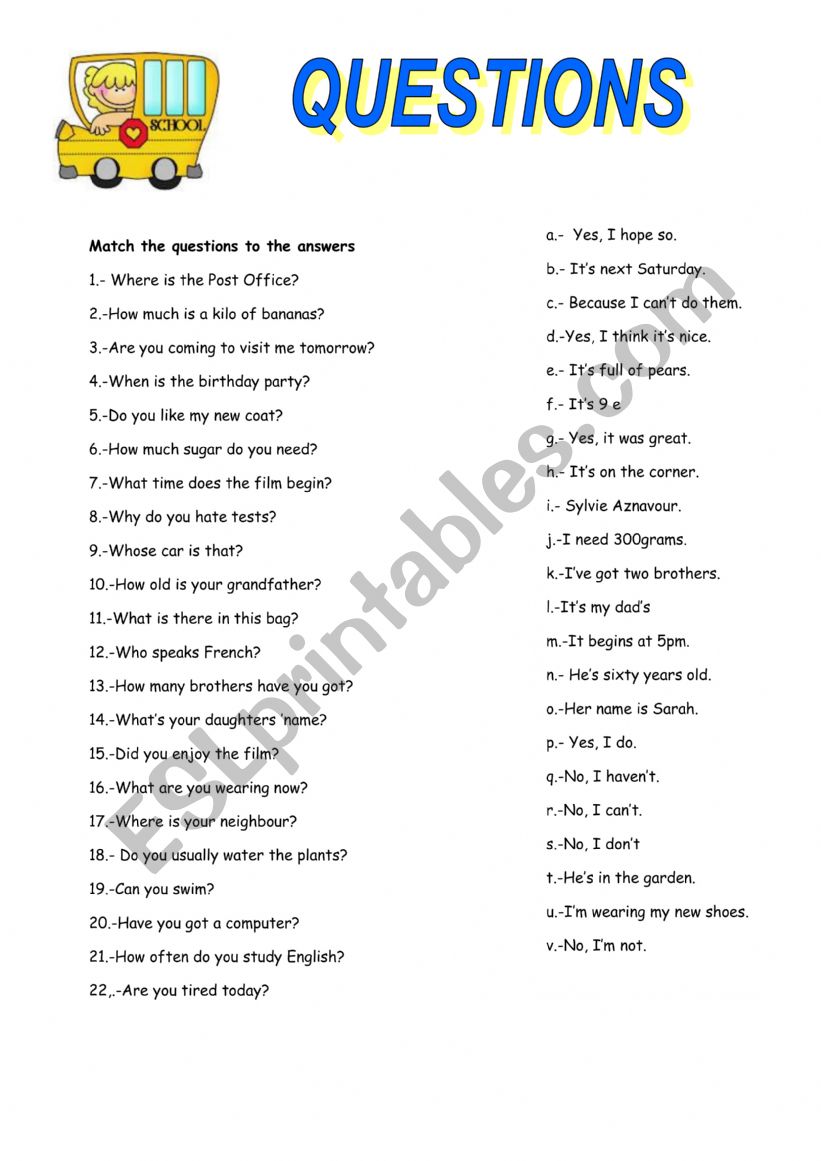 QUESTIONS worksheet