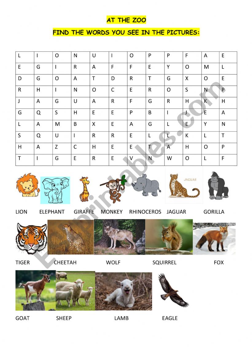 AT THE ZOO worksheet