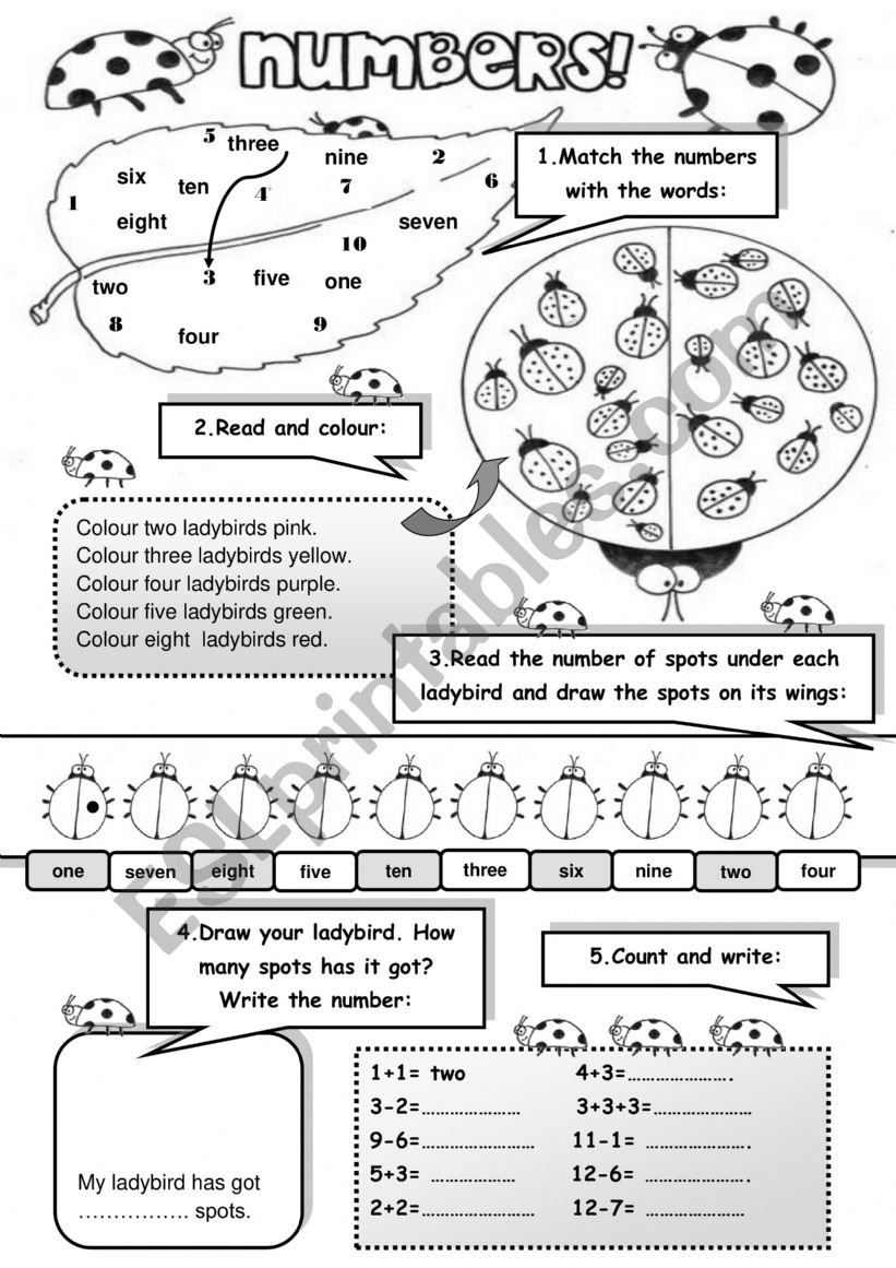 Ladybird 1 to 10 worksheet