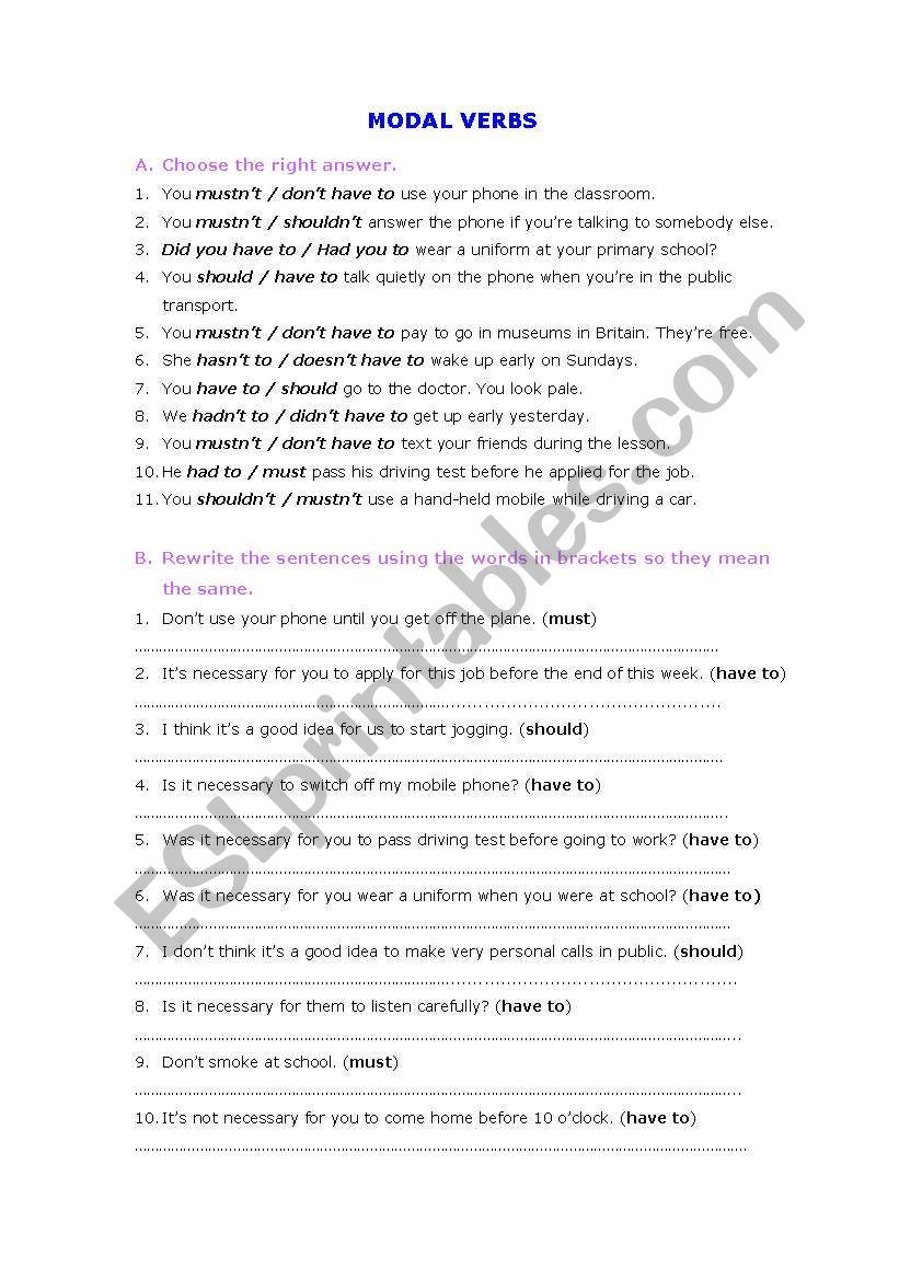 modal verbs worksheet