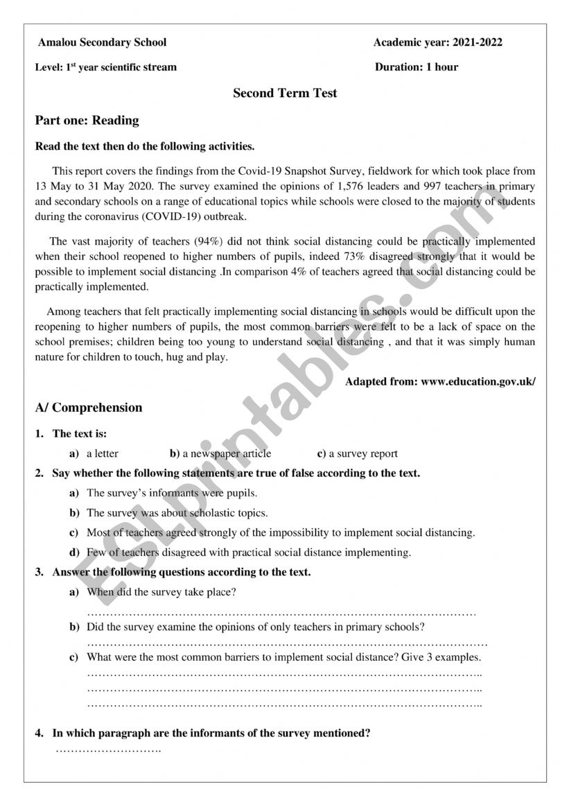 exam communication worksheet