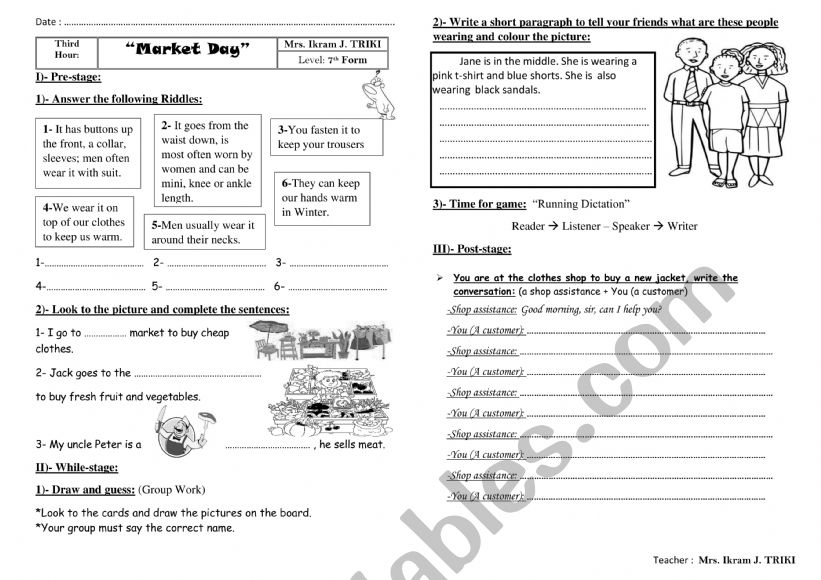 Market Day worksheet