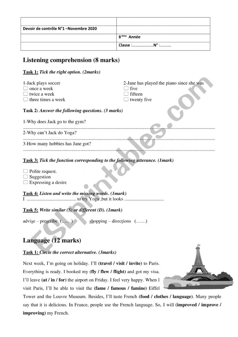 8 Test worksheet
