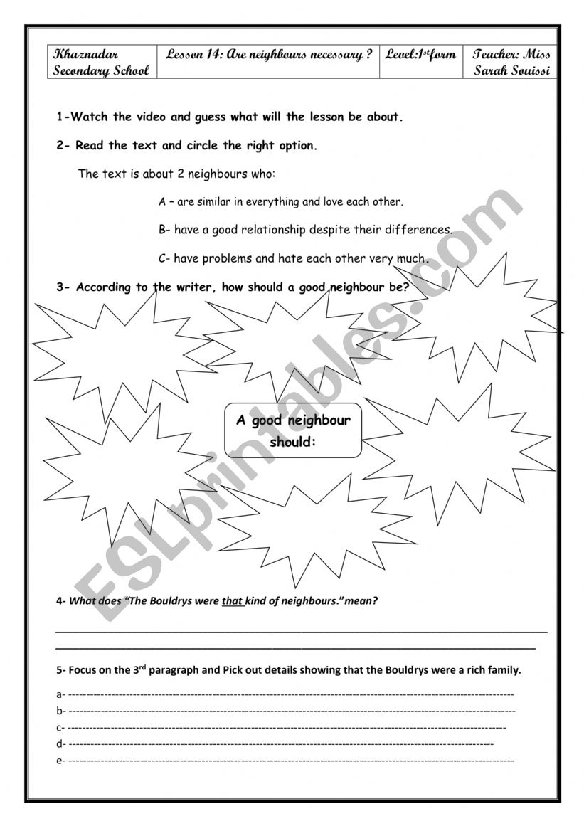 Lesson 14 Are neighbours necessary?