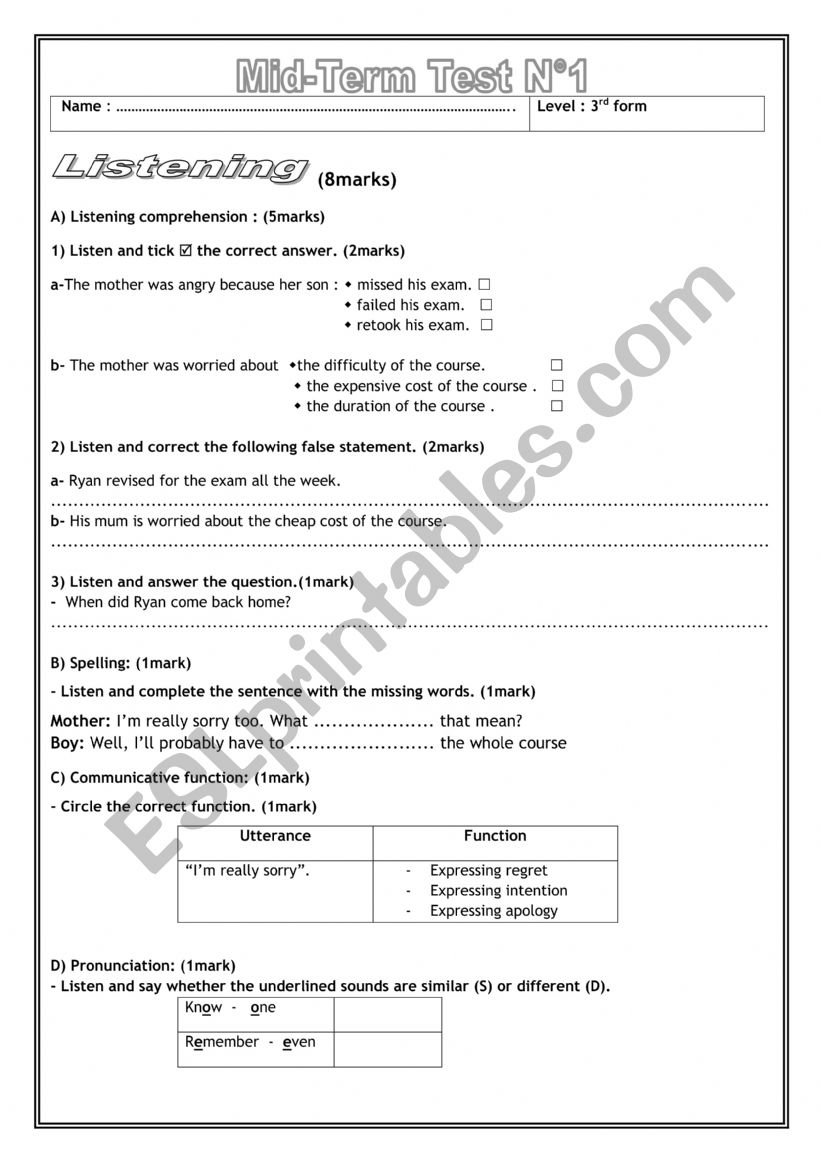 Mid term test n1 worksheet