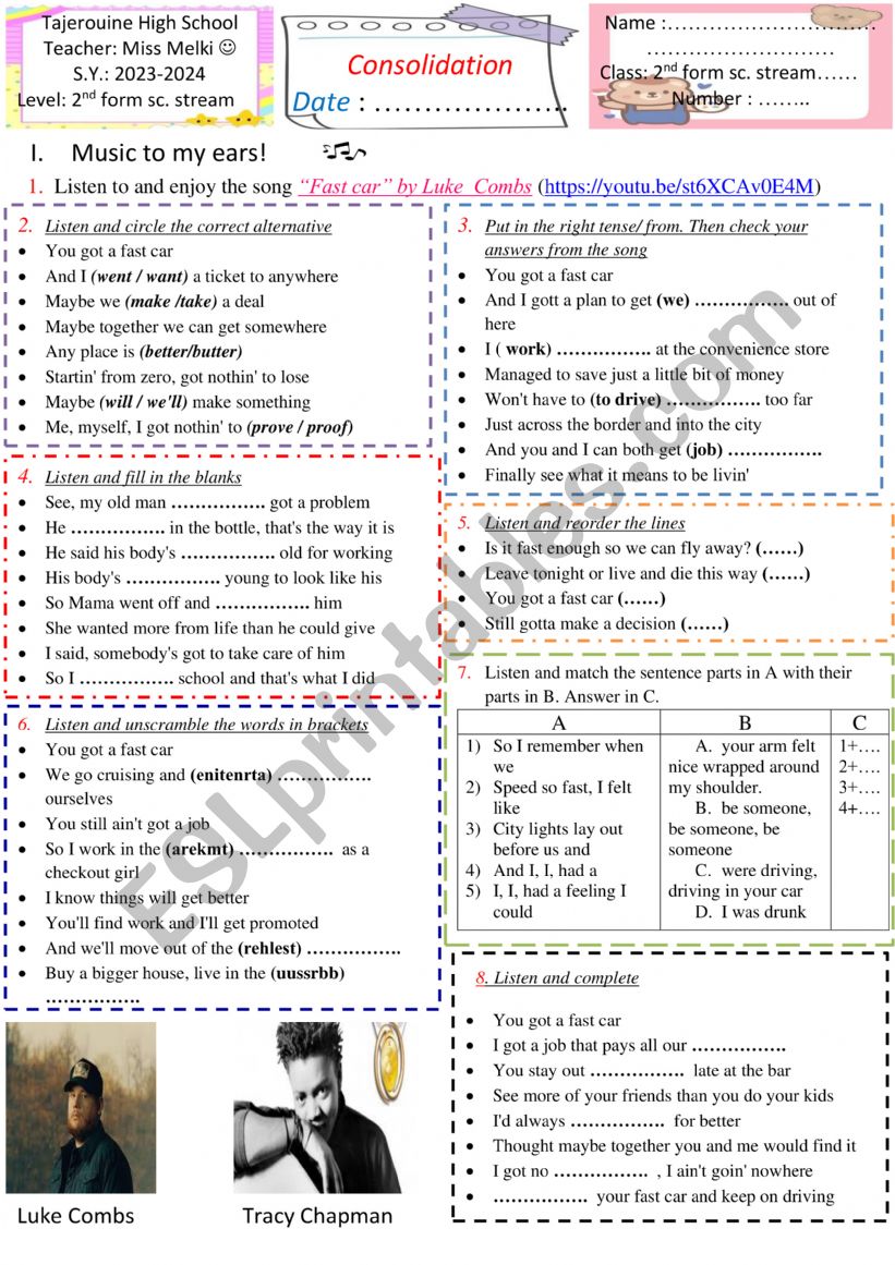 Remedial work 2nd form worksheet