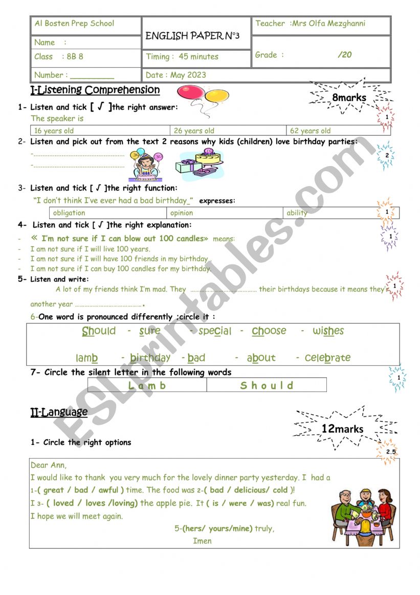 revision grammar worksheet