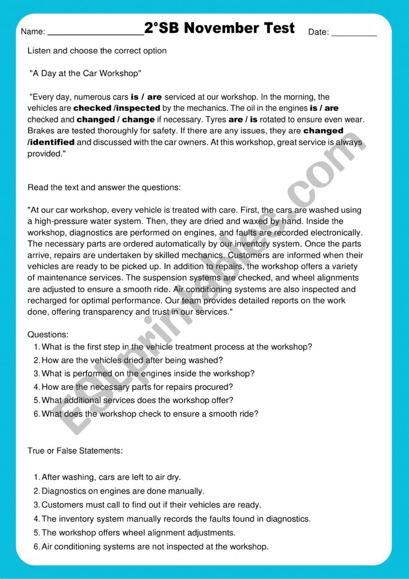 Passive voice test 2 worksheet