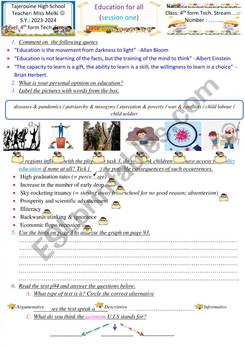 Education for all part 1 worksheet