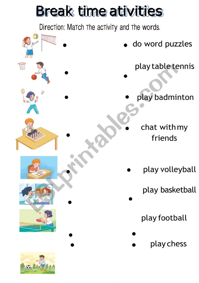 Break time activities worksheet